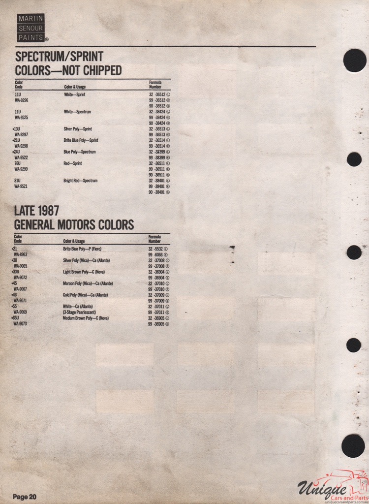 1988 Ford Paint Charts Sherwin-Williams 6